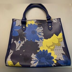Emma and Sophia Blue and Yellow Floral Leather Purse